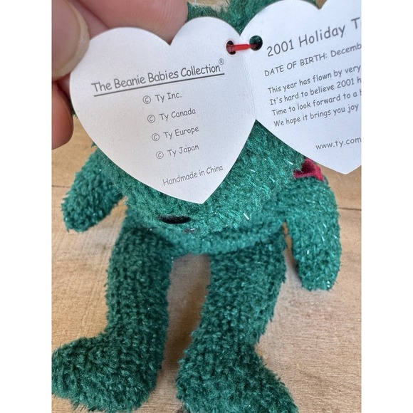 2001 Ty Beanie Baby "Holiday Teddy" Retired Bear Dark Green Beanie Baby - Picture 6 of 15